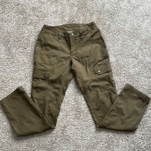 Duluth Trading Flex Fire Hose Slim Cargo Pant Women 4/33 Brown Stretch Canvas